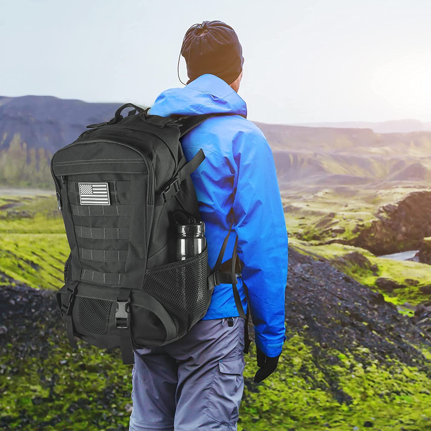 Jueachy Tactical Backpack for Men Hiking Day Pack Molle Military Rucksack Waterproof 30L EDC Bag with USA Flag Patch - Image 8